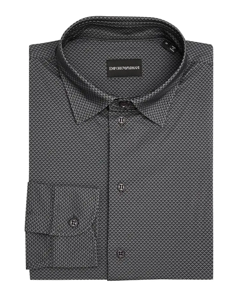 Emporio Armani Men's Cotton Micro-Jacquard Dress Shirt