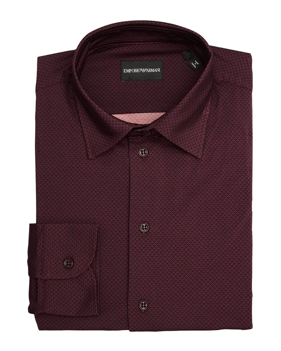 Emporio Armani Men's Cotton Micro-Jacquard Dress Shirt | Thumbnail 3 Emporio Armani Men's Cotton Micro-Jacquard Dress Shirt | Thumbnail 3