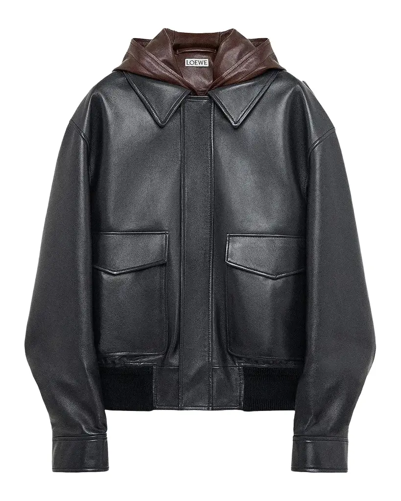 Loewe Men's Leather Hooded Jacket