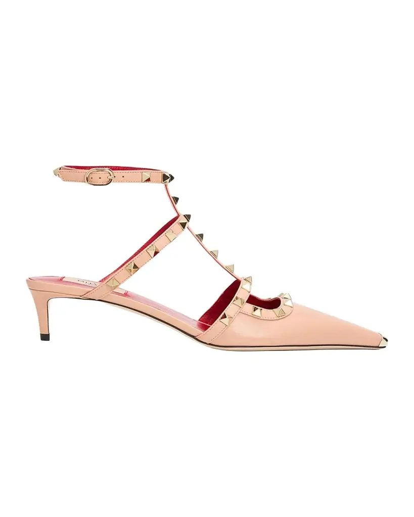 Valentino Garavani 40mm Rockstud Leather Ankle-Strap Pumps