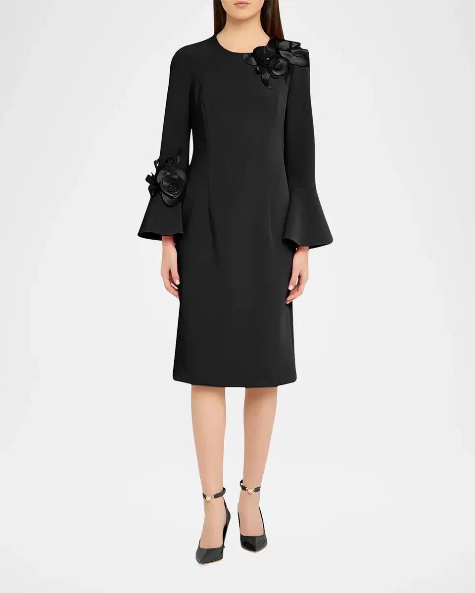 Rickie Freeman for Teri Jon Floral Applique Flare-Cuff Crepe Dress | Thumbnail 2
