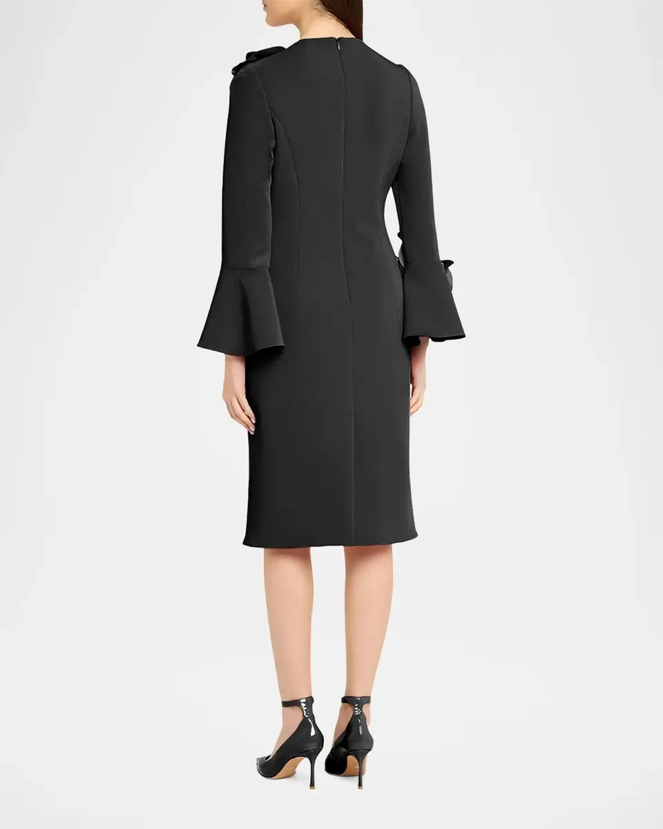Rickie Freeman for Teri Jon Floral Applique Flare-Cuff Crepe Dress | Thumbnail 3