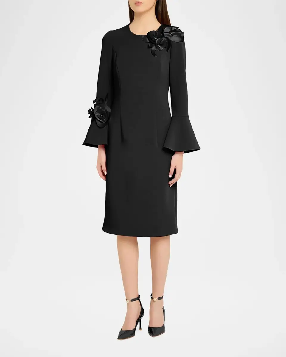 Rickie Freeman for Teri Jon Floral Applique Flare-Cuff Crepe Dress | Thumbnail 4