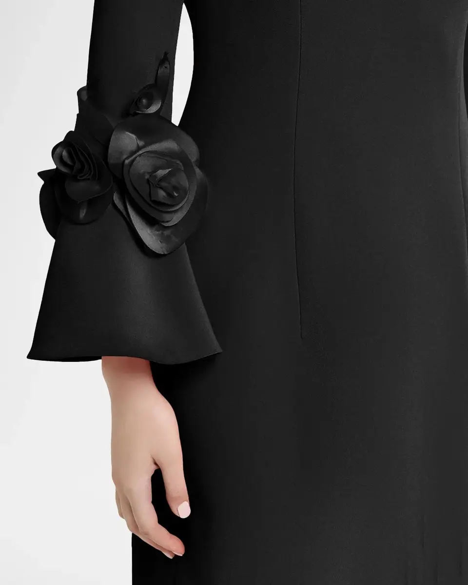 Rickie Freeman for Teri Jon Floral Applique Flare-Cuff Crepe Dress | Thumbnail 5