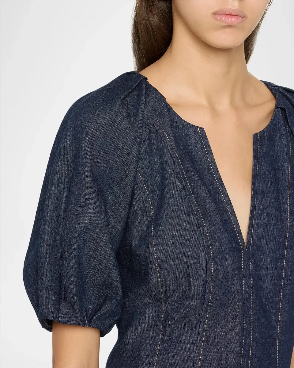 TANYA TAYLOR Piper Chambray Denim Fit-&-Flare Midi Dress | Thumbnail 5