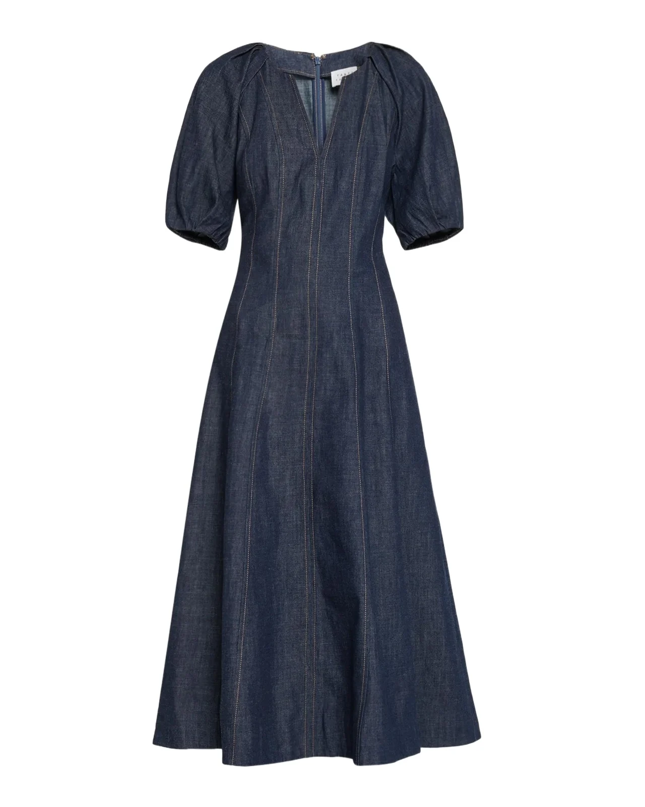 TANYA TAYLOR Piper Chambray Denim Fit-&-Flare Midi Dress