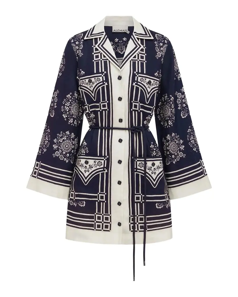 ALÉMAIS Banderrra Belted Linen Mini Dress