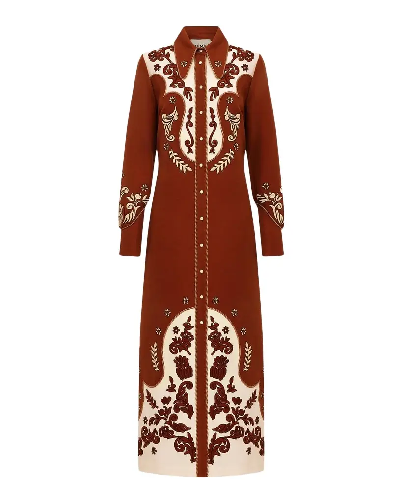 ALÉMAIS Duke Embroidered Maxi Shirtdress