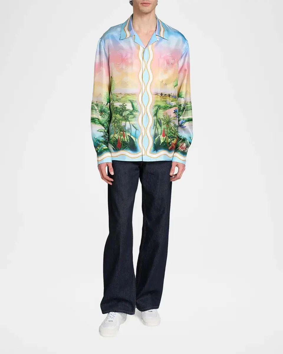 Casablanca Men's Silk Long-Sleeve Camp Shirt | Thumbnail 2 Casablanca Men's Silk Long-Sleeve Camp Shirt | Thumbnail 2