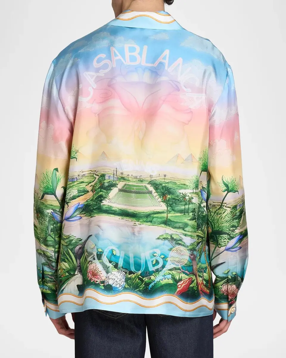 Casablanca Men's Silk Long-Sleeve Camp Shirt | Thumbnail 4 Casablanca Men's Silk Long-Sleeve Camp Shirt | Thumbnail 4