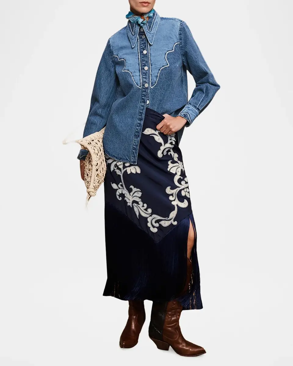 ALÉMAIS Jesse Embroidered Denim Western Shirt | Thumbnail 2