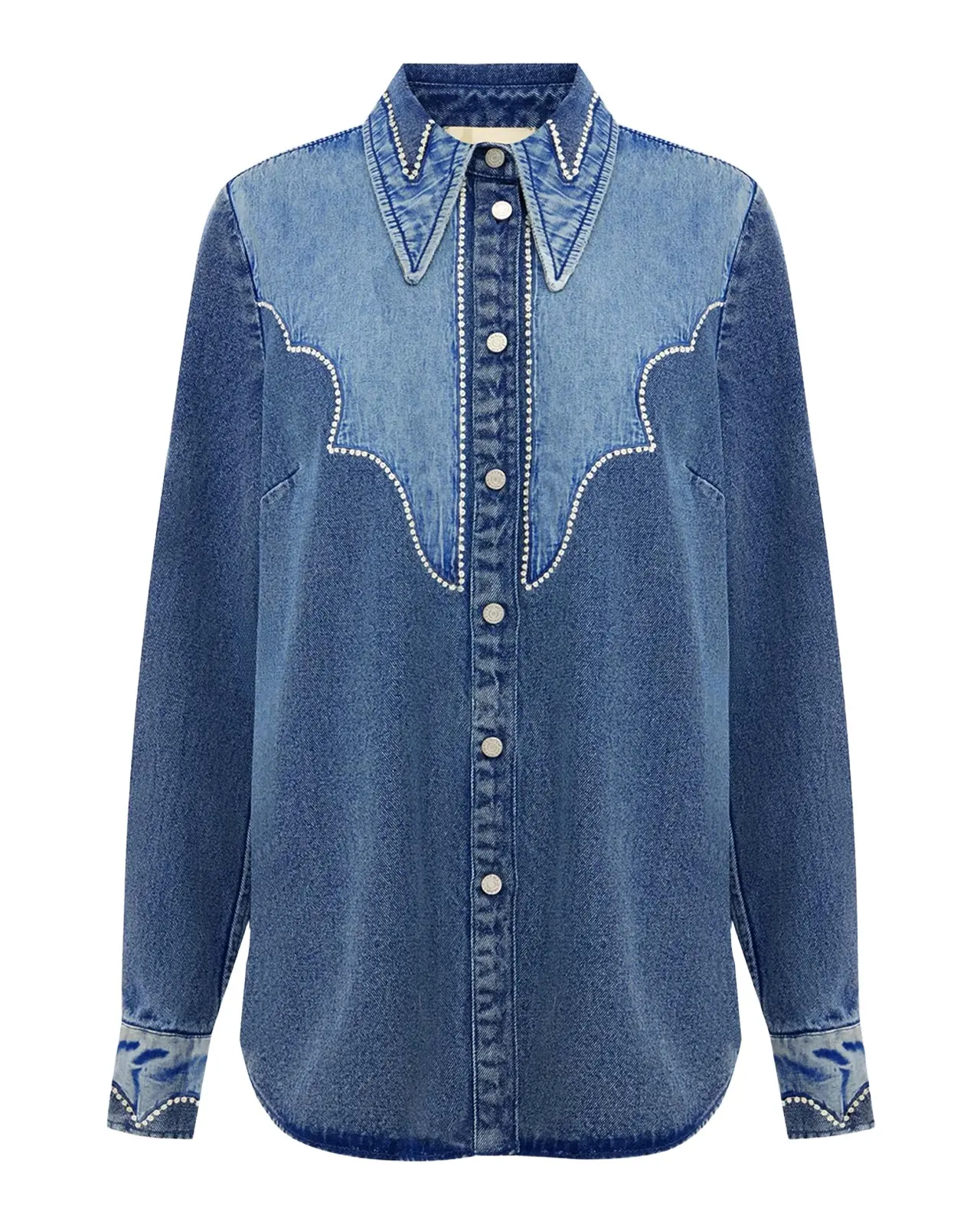 ALÉMAIS Jesse Embroidered Denim Western Shirt