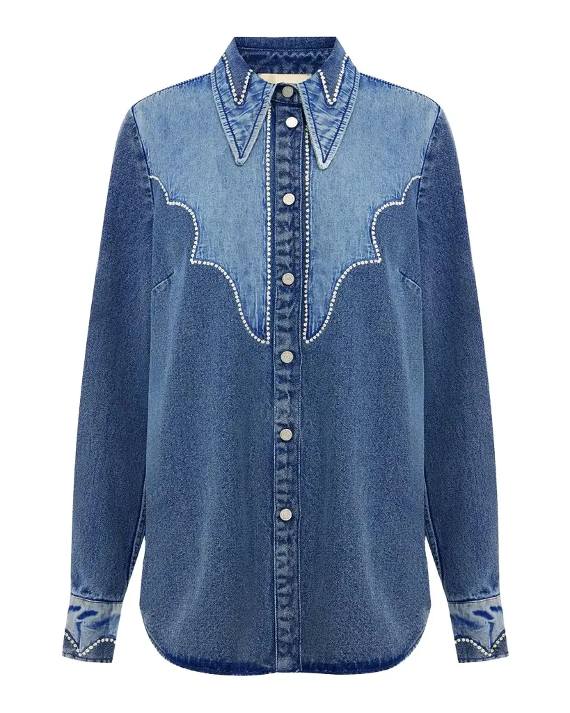 ALÉMAIS Jesse Embroidered Denim Western Shirt