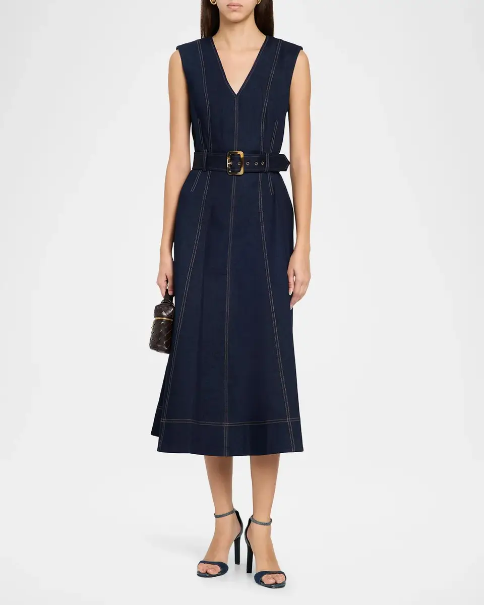 Veronica Beard Cosette Belted Denim Midi Dress | Thumbnail 2 Veronica Beard Cosette Belted Denim Midi Dress | Thumbnail 2
