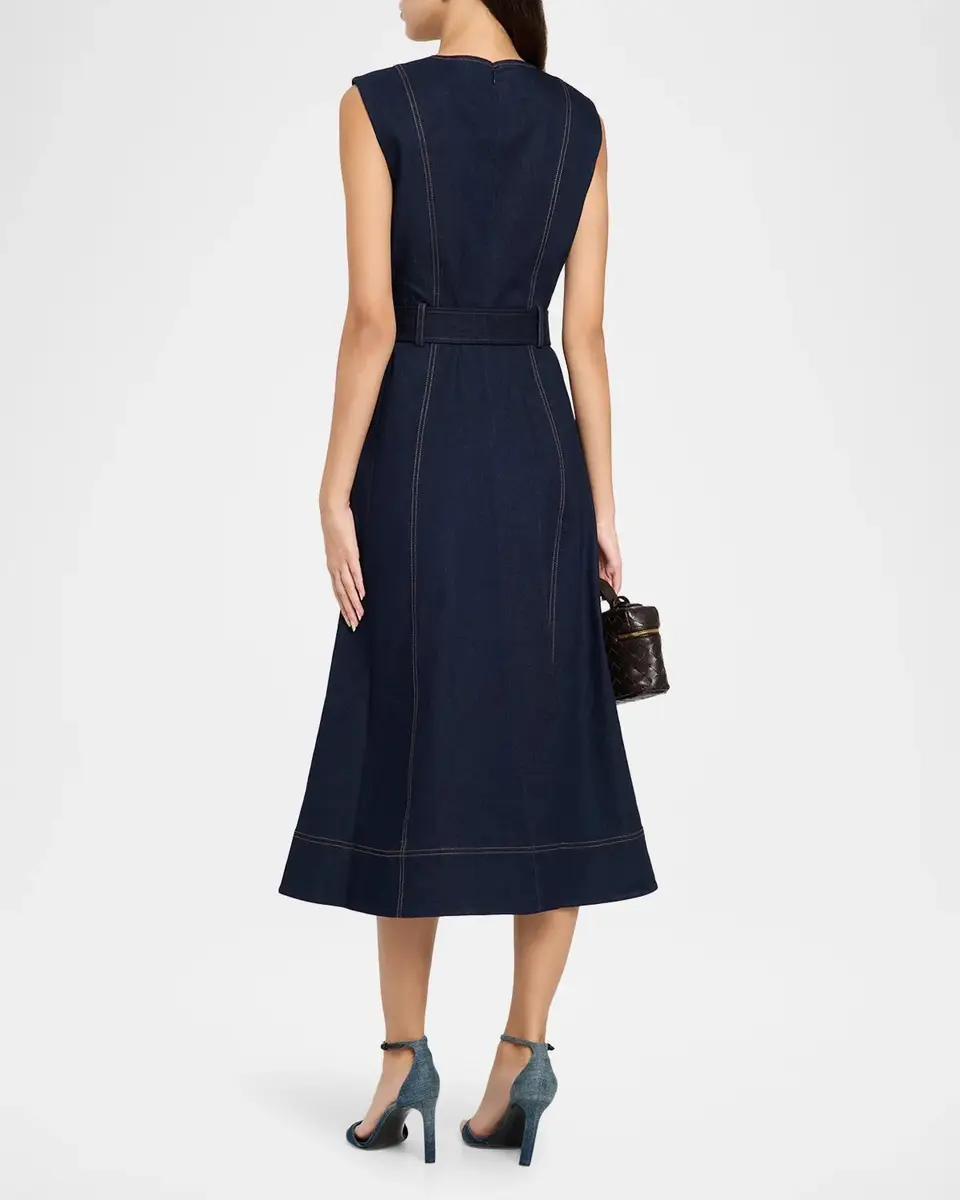 Veronica Beard Cosette Belted Denim Midi Dress | Thumbnail 3 Veronica Beard Cosette Belted Denim Midi Dress | Thumbnail 3