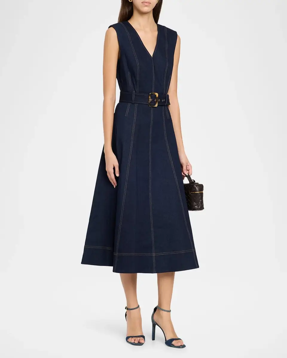 Veronica Beard Cosette Belted Denim Midi Dress | Thumbnail 4 Veronica Beard Cosette Belted Denim Midi Dress | Thumbnail 4