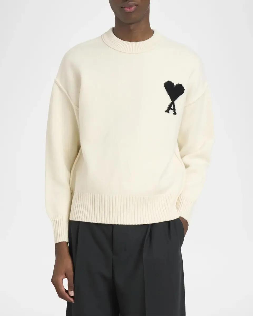 AMI PARIS Men's Ami De Coeur Wool Knit Crewneck Sweater | Thumbnail 4 AMI PARIS Men's Ami De Coeur Wool Knit Crewneck Sweater | Thumbnail 4