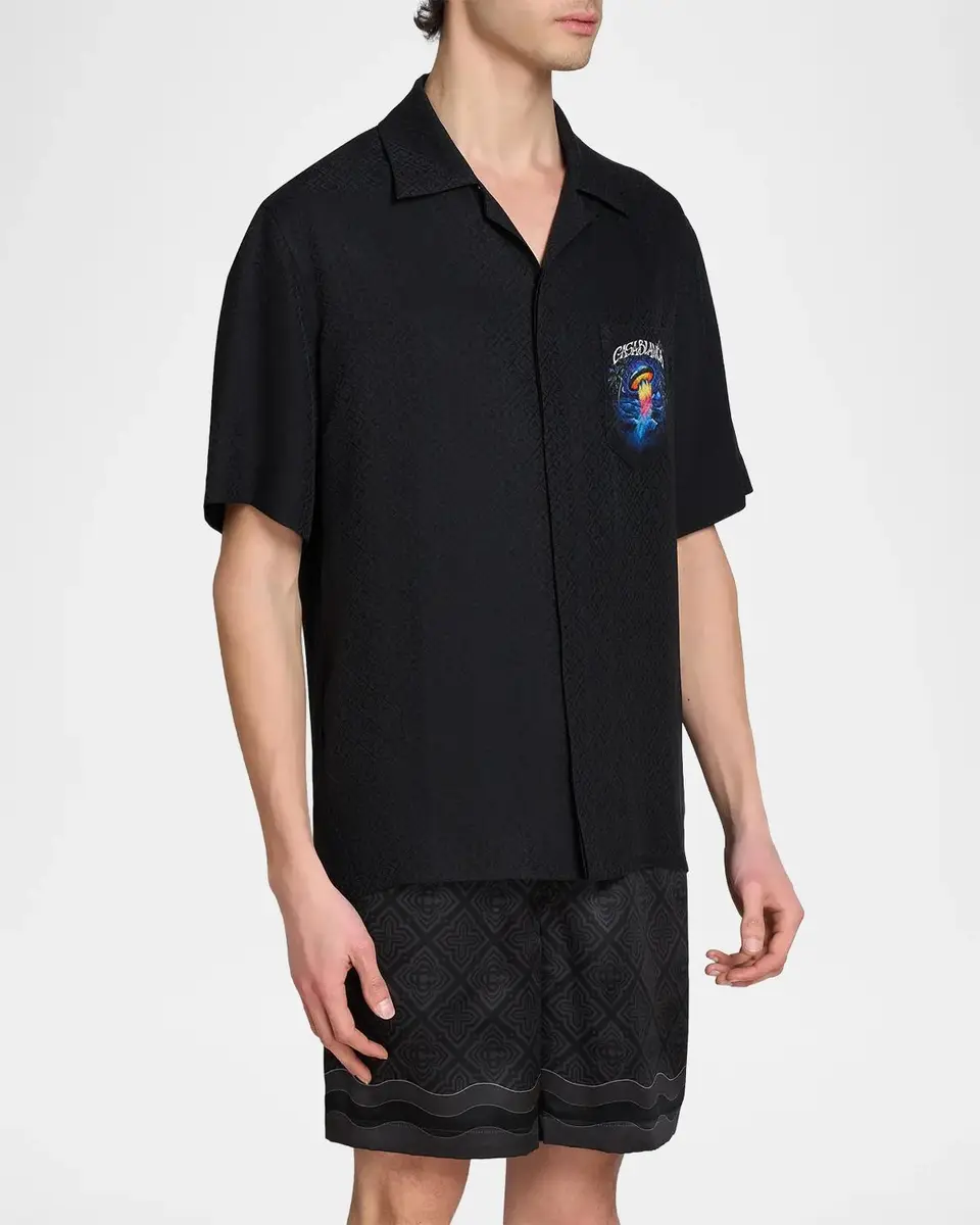 Casablanca Men's Silk Short-Sleeve Camp Shirt | Thumbnail 4 Casablanca Men's Silk Short-Sleeve Camp Shirt | Thumbnail 4