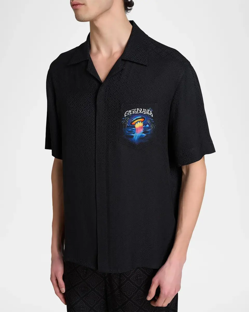 Casablanca Men's Silk Short-Sleeve Camp Shirt | Thumbnail 5 Casablanca Men's Silk Short-Sleeve Camp Shirt | Thumbnail 5