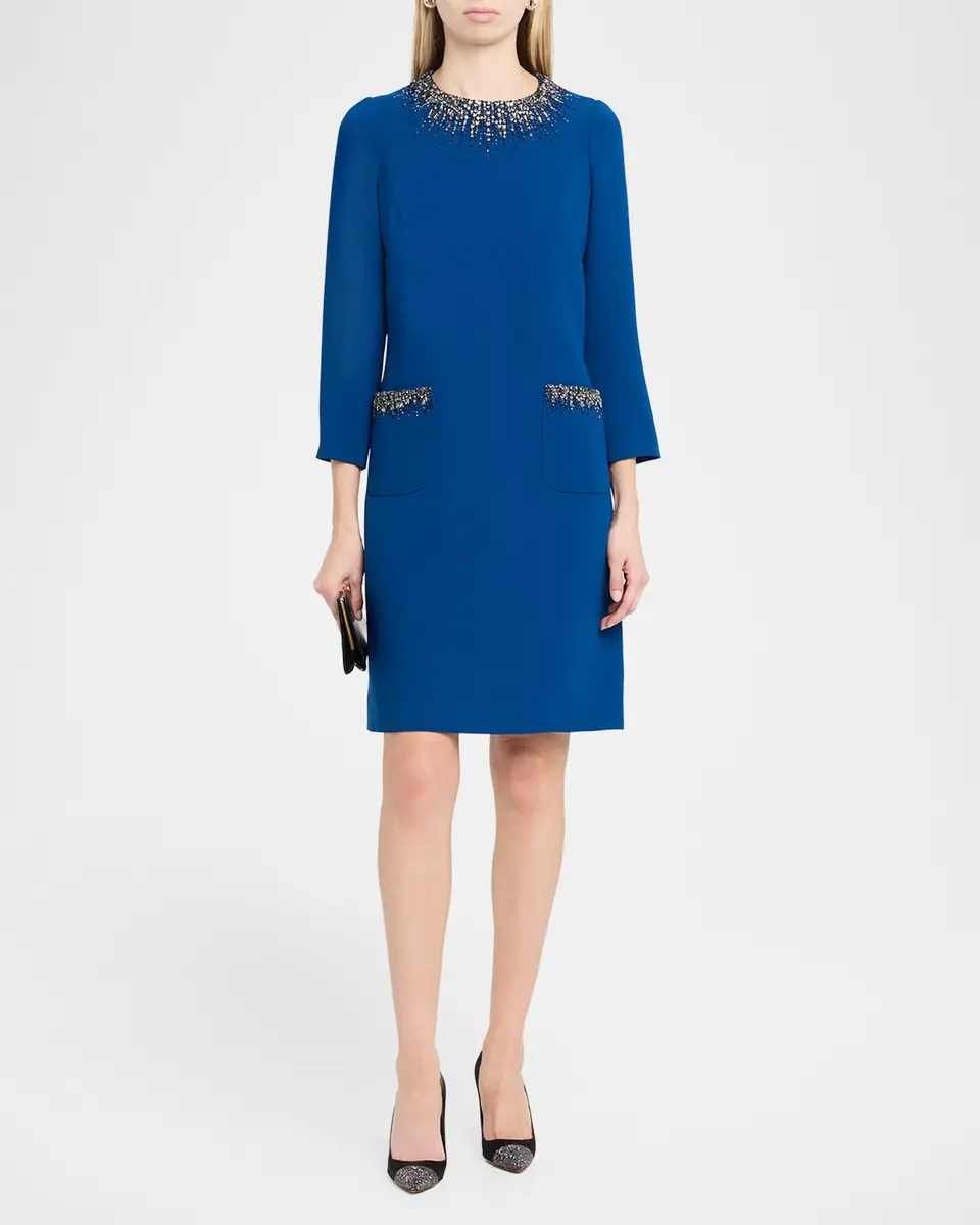 Rickie Freeman for Teri Jon Rhinestone-Trim Crepe Dress | Thumbnail 2