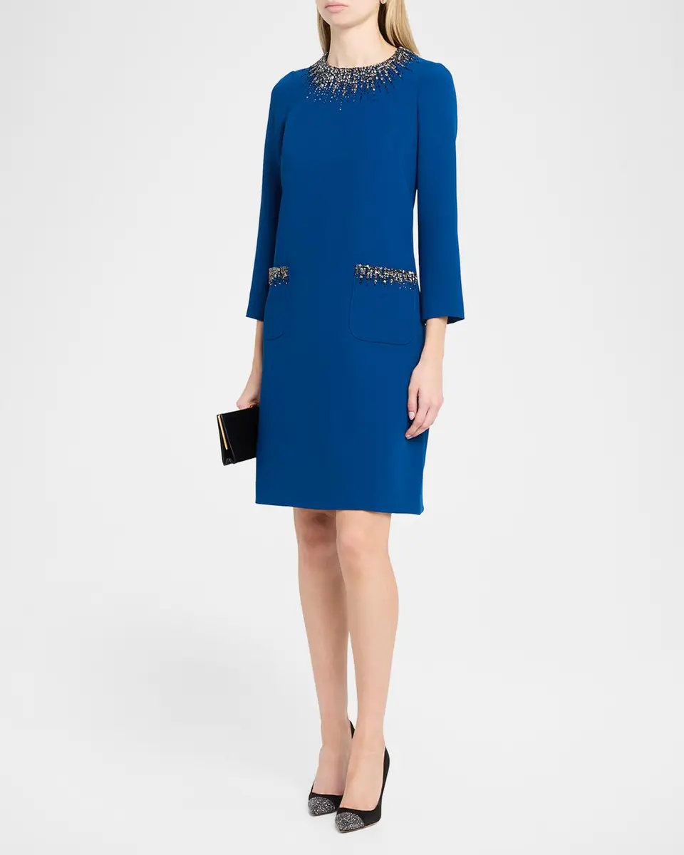Rickie Freeman for Teri Jon Rhinestone-Trim Crepe Dress | Thumbnail 4