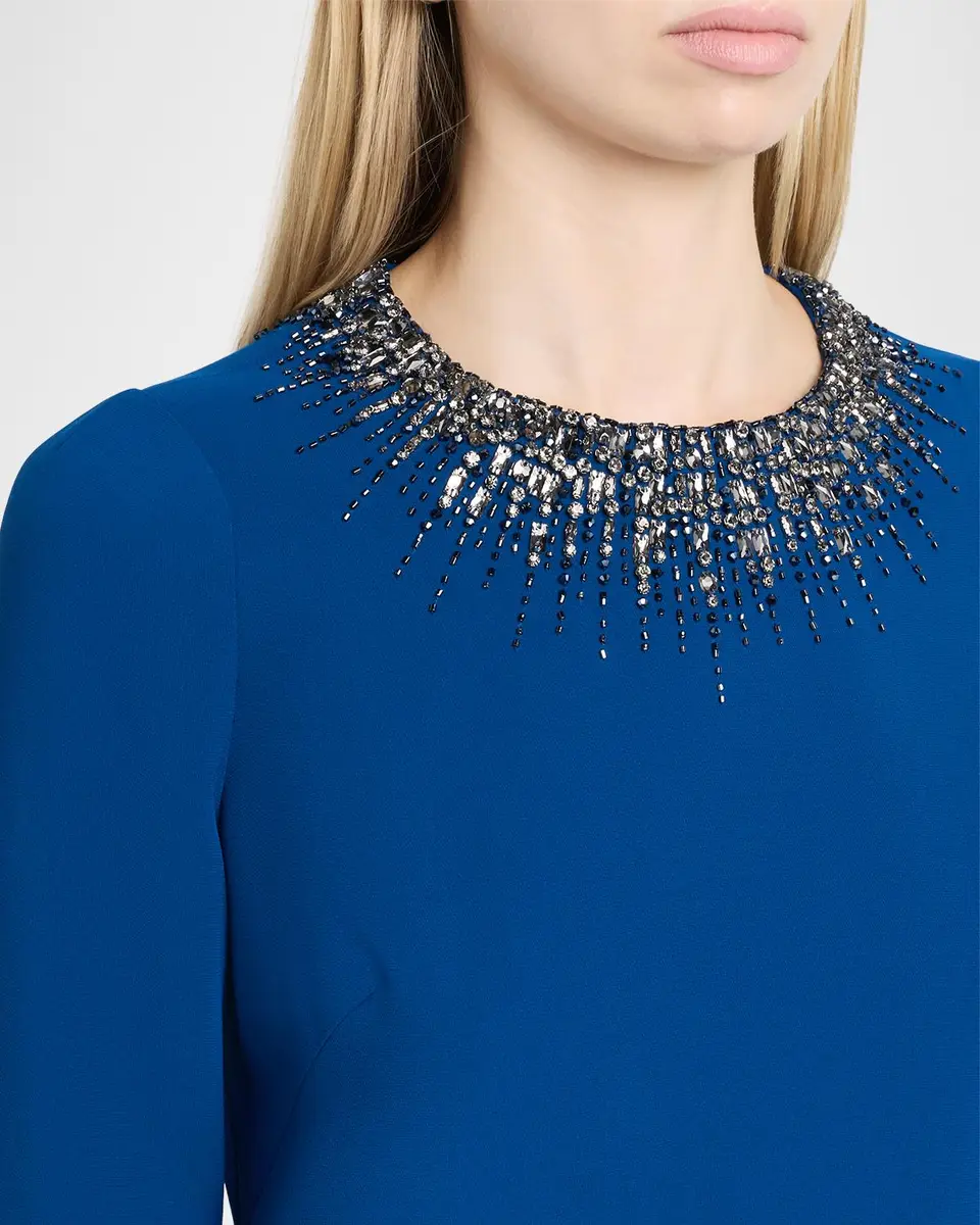 Rickie Freeman for Teri Jon Rhinestone-Trim Crepe Dress | Thumbnail 5