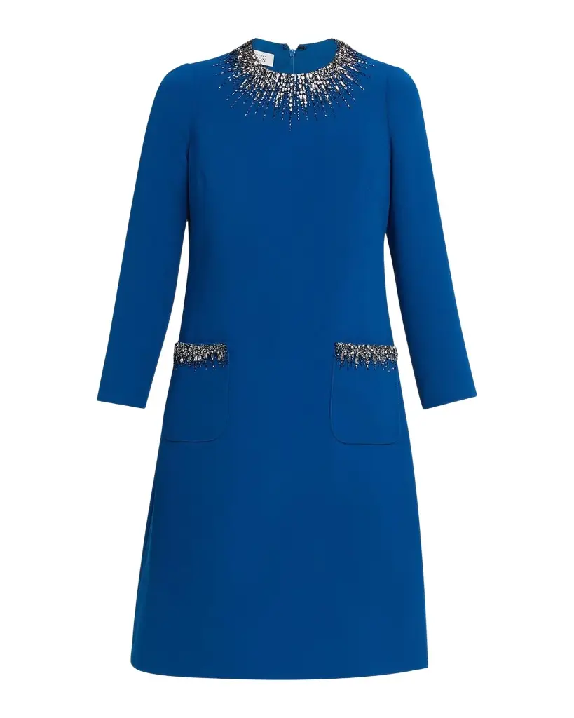 Rhinestone-Trim Crepe Dress Rhinestone-Trim Crepe Dress
