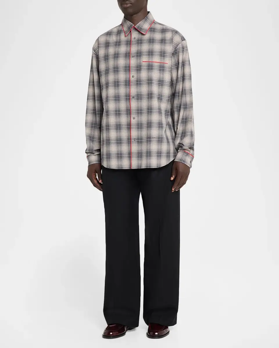 Marni Men's Piped Cotton Plaid Button-Front Shirt | Thumbnail 2
