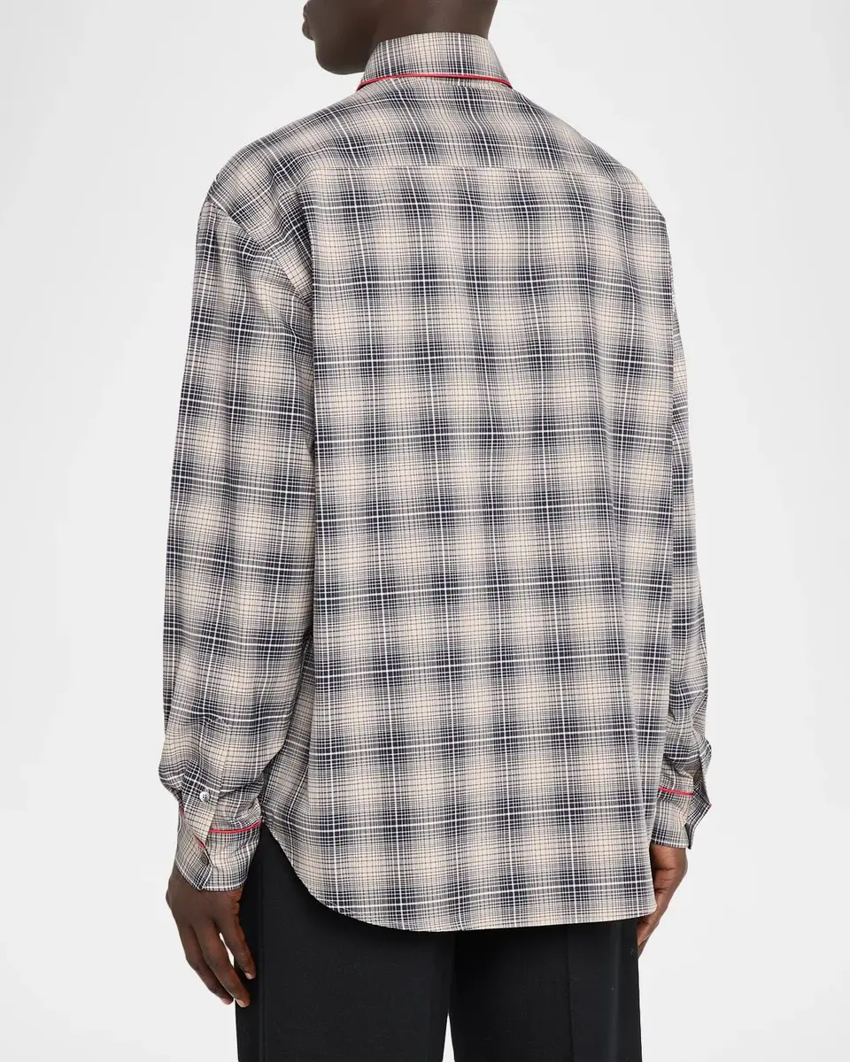 Marni Men's Piped Cotton Plaid Button-Front Shirt | Thumbnail 3