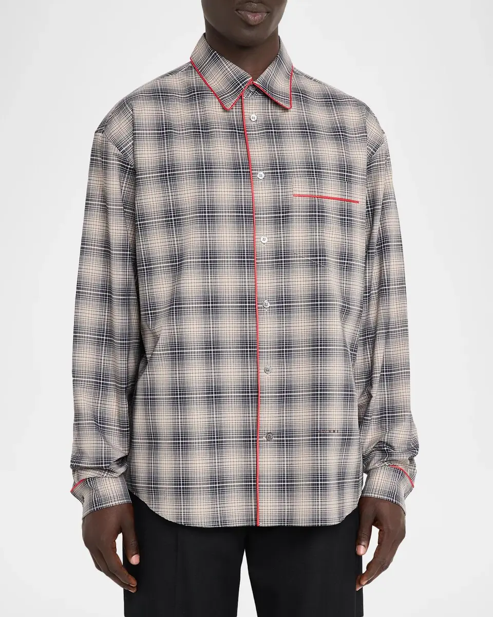 Marni Men's Piped Cotton Plaid Button-Front Shirt | Thumbnail 4
