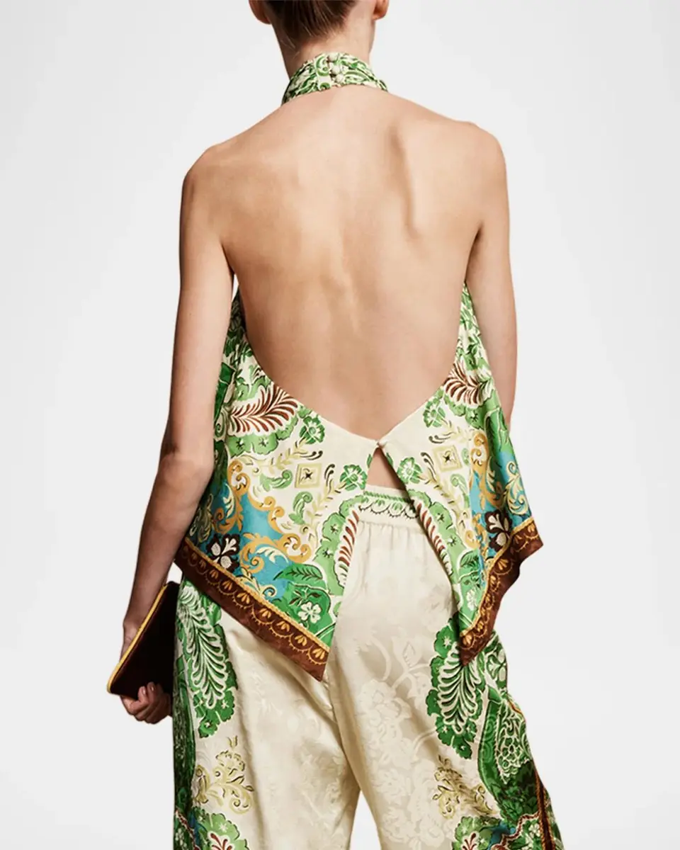ALÉMAIS Florence Backless Jacquard Satin Halter Top | Thumbnail 3 ALÉMAIS Florence Backless Jacquard Satin Halter Top | Thumbnail 3