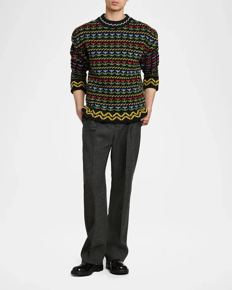 Marni Men's Floral Wool Knit Crewneck Sweater | Thumbnail 2 Marni Men's Floral Wool Knit Crewneck Sweater | Thumbnail 2