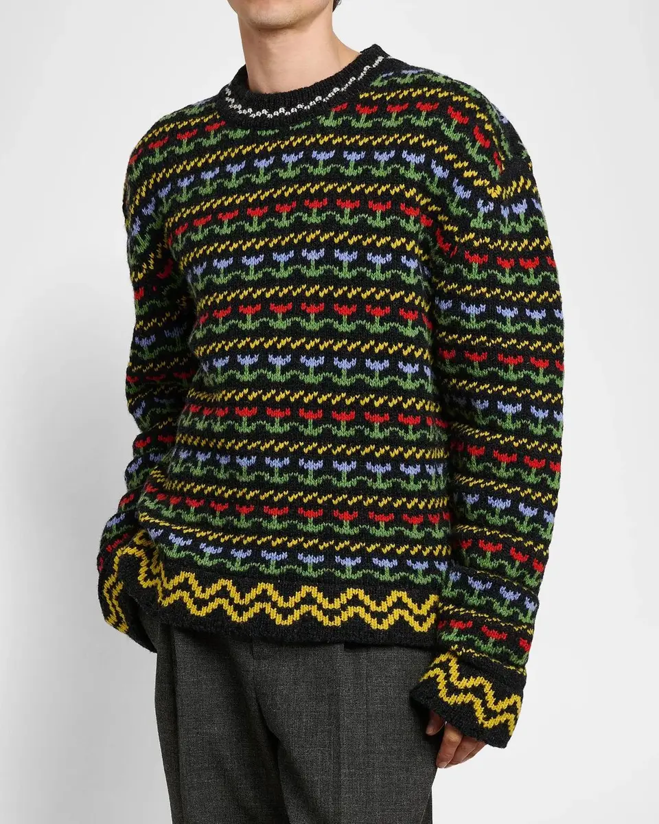 Marni Men's Floral Wool Knit Crewneck Sweater | Thumbnail 4 Marni Men's Floral Wool Knit Crewneck Sweater | Thumbnail 4