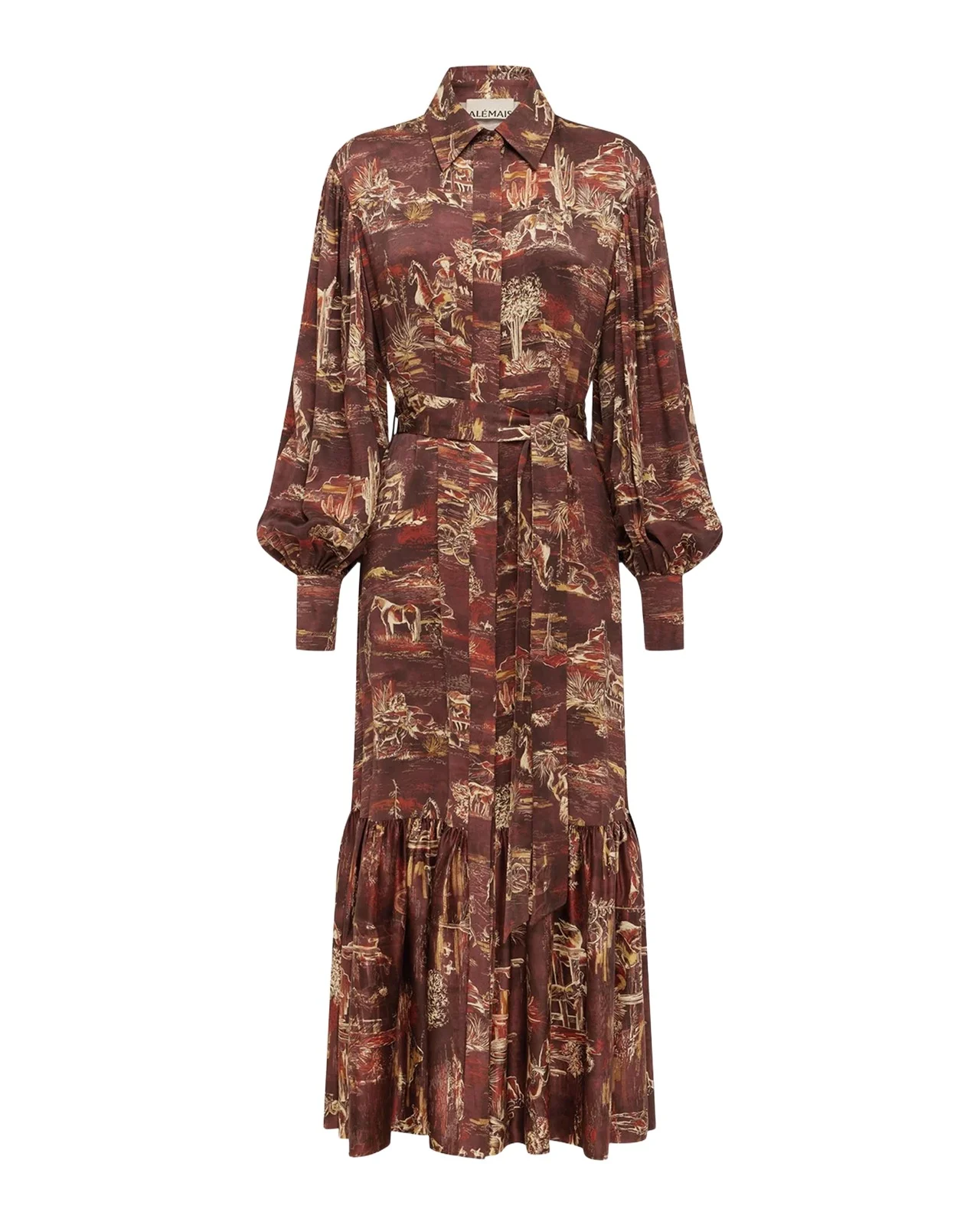Ezra Western Toile Silk Maxi Shirtdress