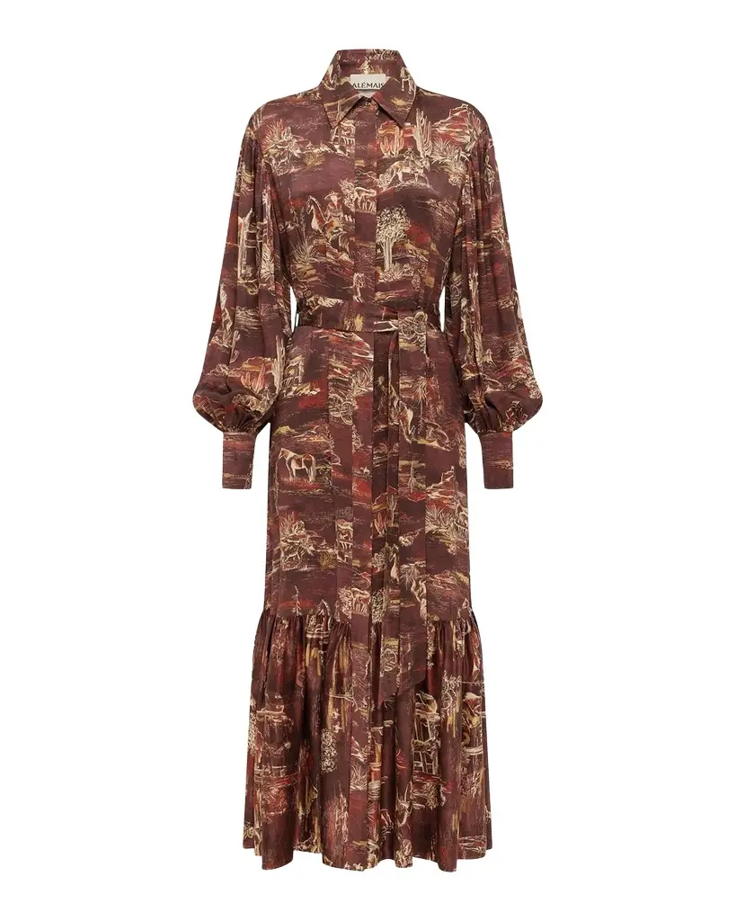 ALÉMAIS Ezra Western Toile Silk Maxi Shirtdress