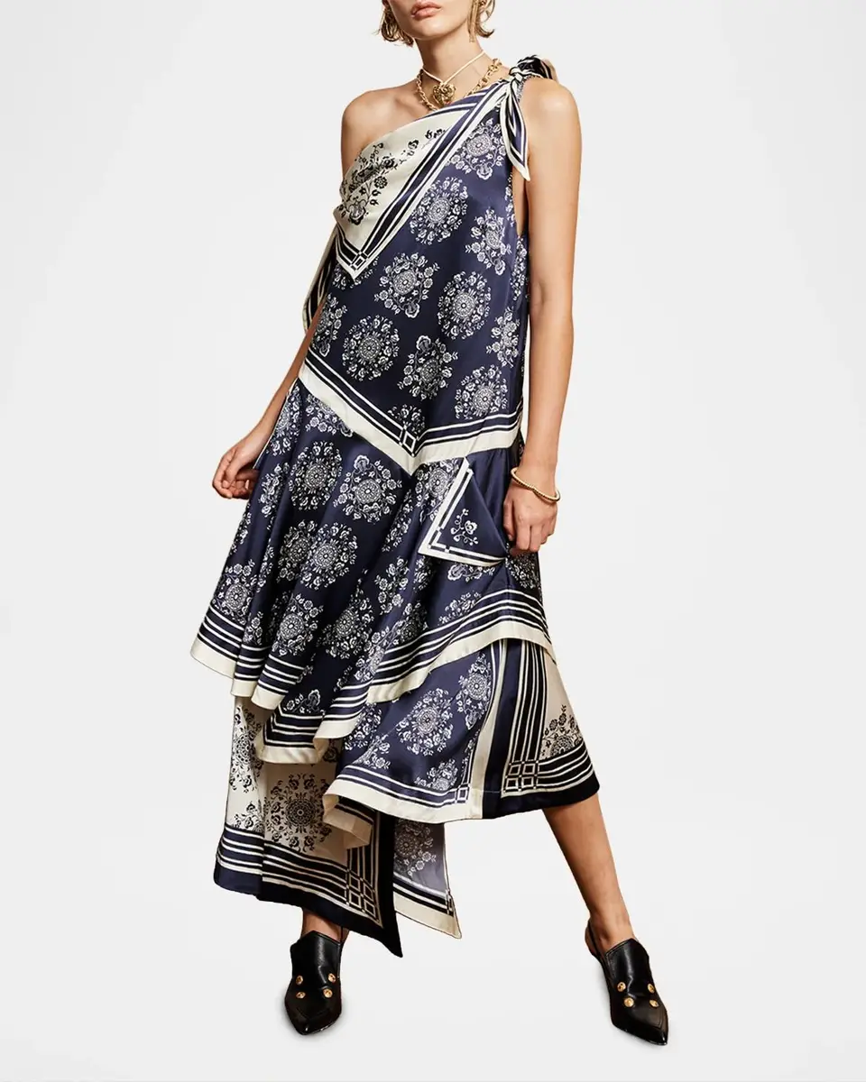 ALÉMAIS Banderra Silk Scarf Asymmetric Dress | Thumbnail 4