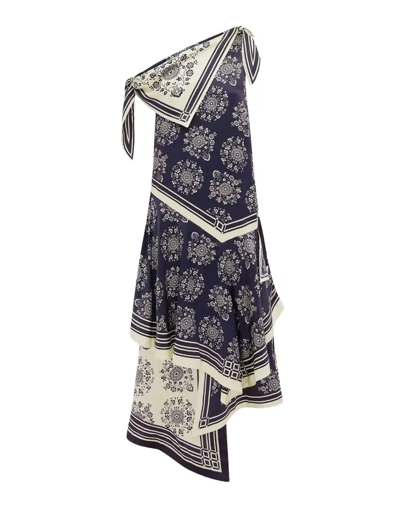 ALÉMAIS Banderra Silk Scarf Asymmetric Dress