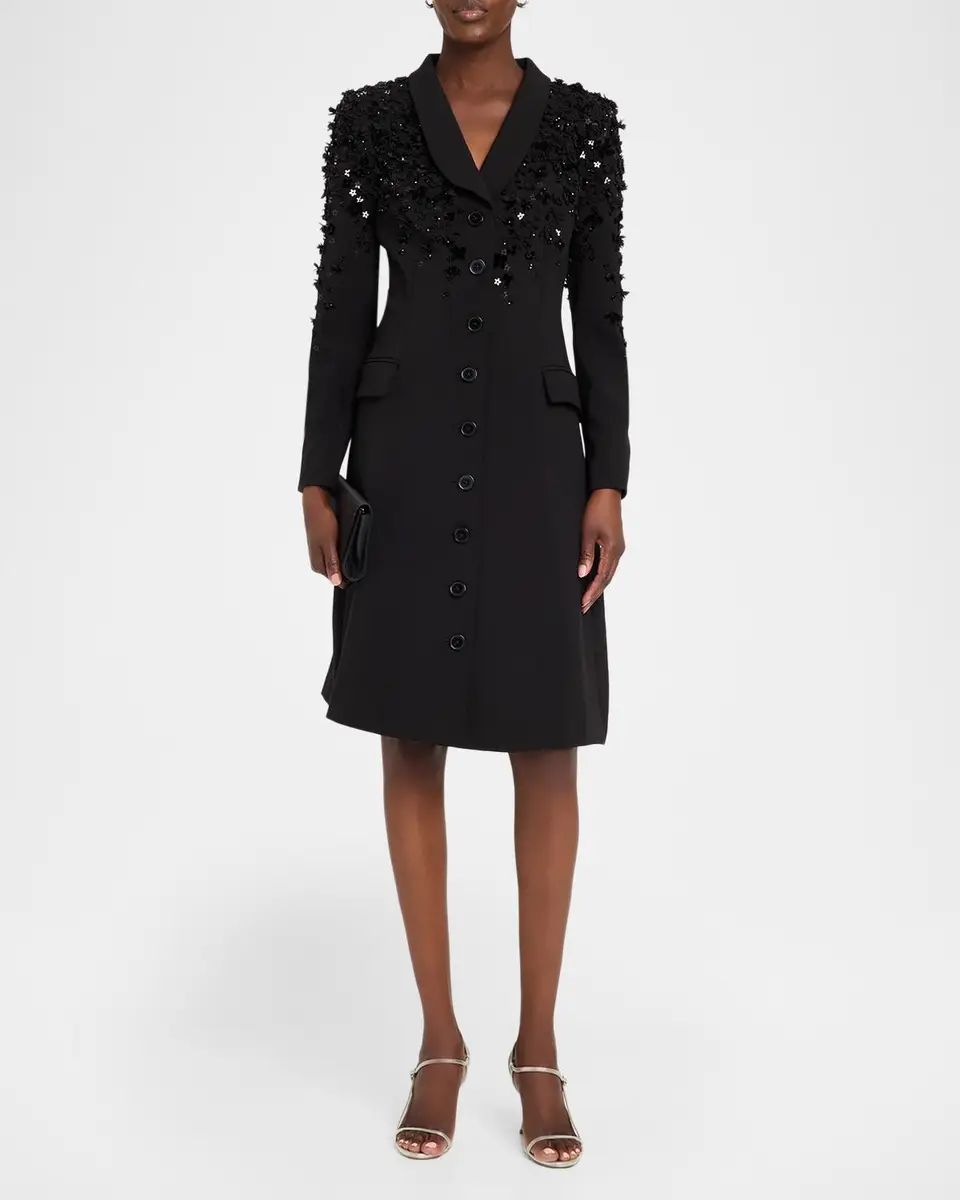 Rickie Freeman for Teri Jon Shawl-Collar Floral Applique Coat Dress | Thumbnail 2