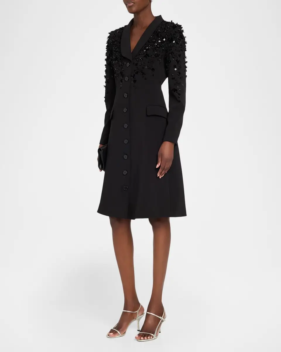 Rickie Freeman for Teri Jon Shawl-Collar Floral Applique Coat Dress | Thumbnail 4
