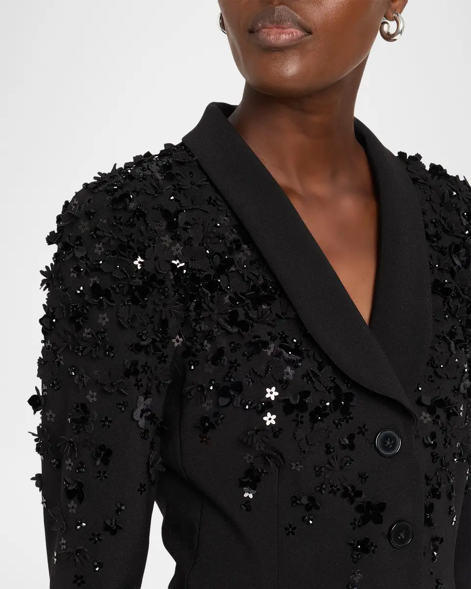 Rickie Freeman for Teri Jon Shawl-Collar Floral Applique Coat Dress | Thumbnail 5