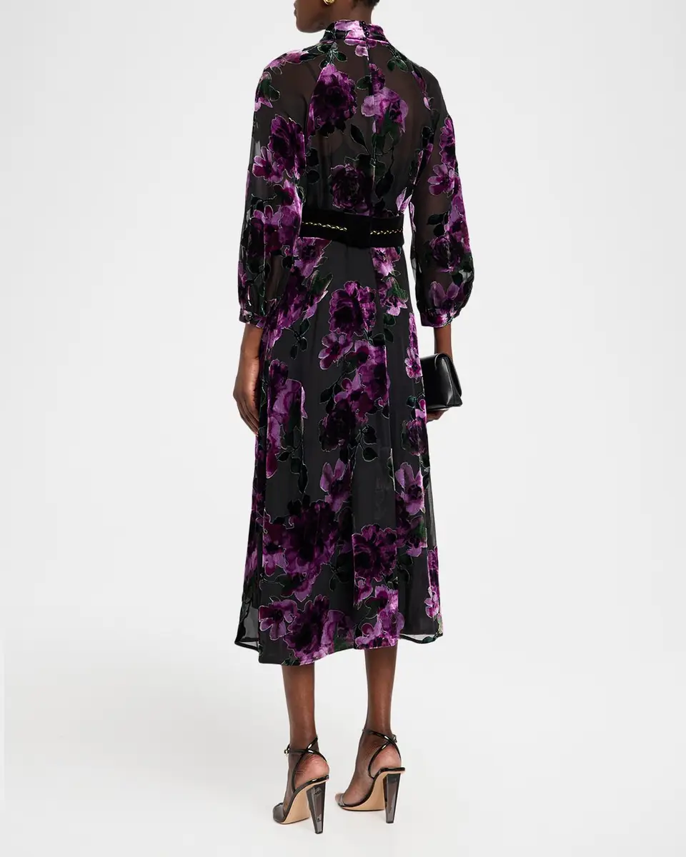 Rickie Freeman for Teri Jon Belted Devore Velvet Midi Dress | Thumbnail 3