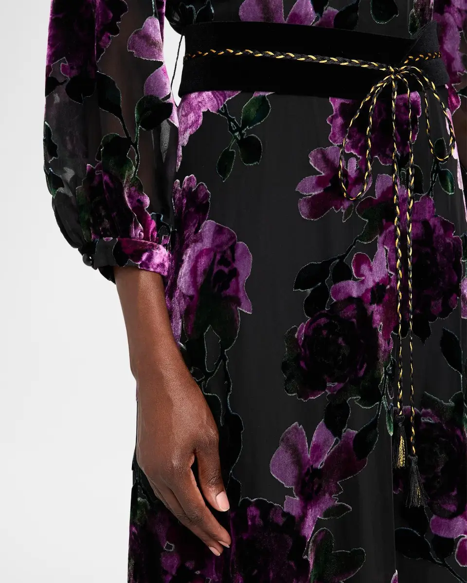 Rickie Freeman for Teri Jon Belted Devore Velvet Midi Dress | Thumbnail 5