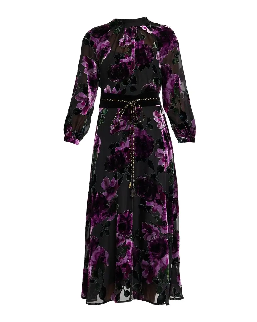 Belted Devore Velvet Midi Dress Belted Devore Velvet Midi Dress
