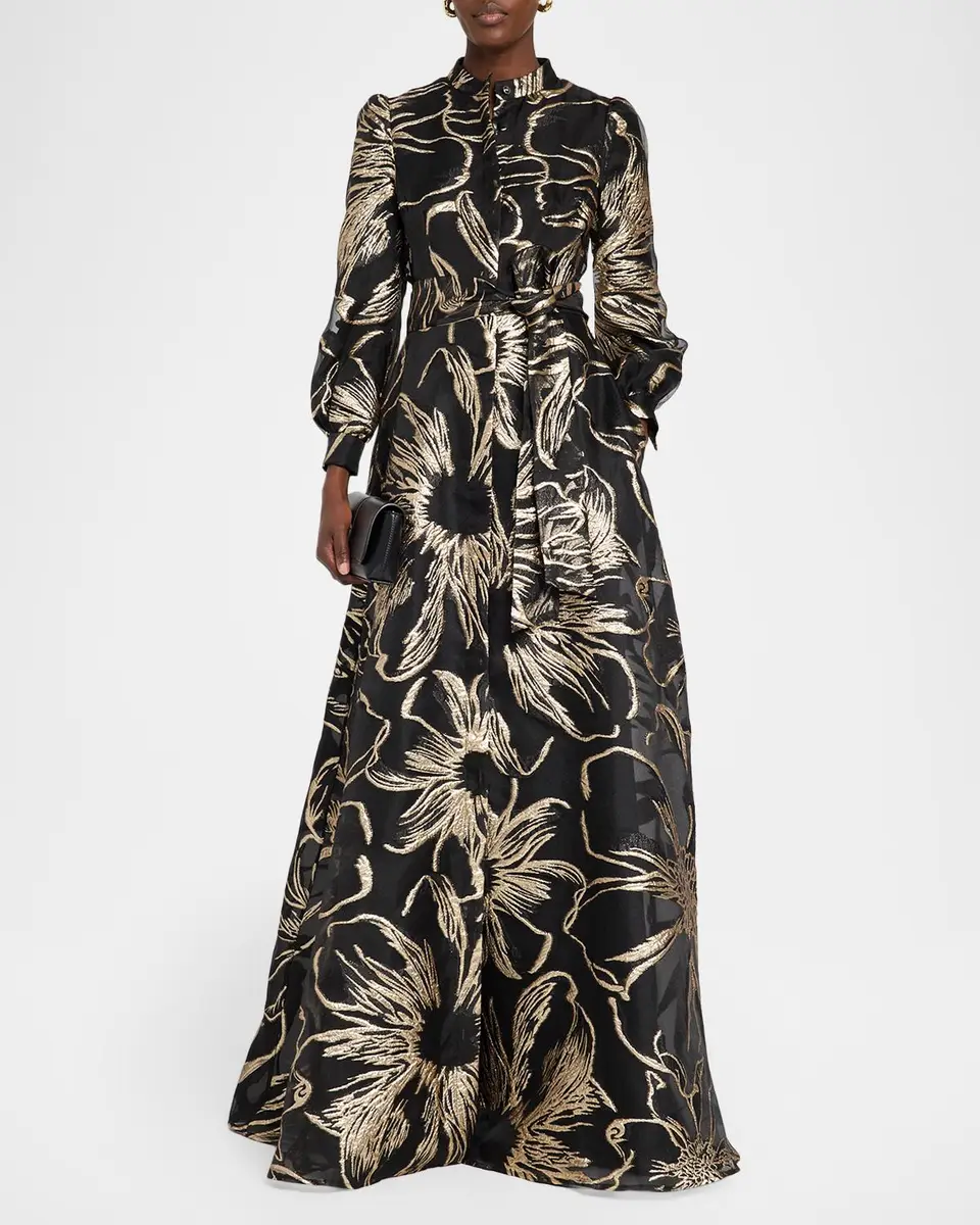 Rickie Freeman for Teri Jon Floral Metallic Jacquard Organza Shirtwaist Gown | Thumbnail 2 Rickie Freeman for Teri Jon Floral Metallic Jacquard Organza Shirtwaist Gown | Thumbnail 2