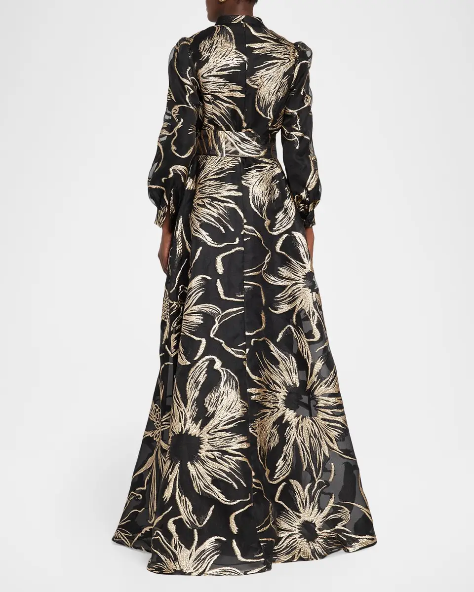 Rickie Freeman for Teri Jon Floral Metallic Jacquard Organza Shirtwaist Gown | Thumbnail 3 Rickie Freeman for Teri Jon Floral Metallic Jacquard Organza Shirtwaist Gown | Thumbnail 3