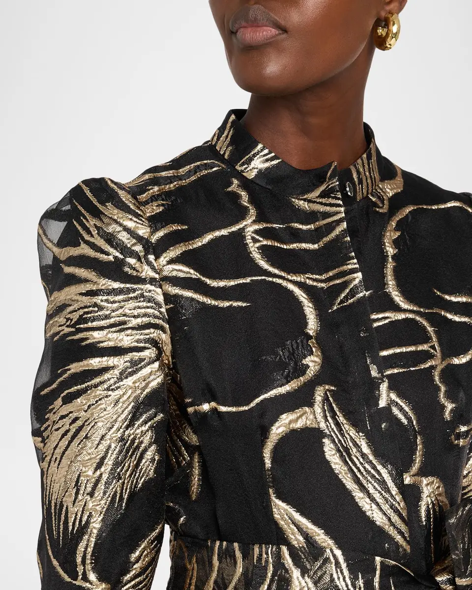 Rickie Freeman for Teri Jon Floral Metallic Jacquard Organza Shirtwaist Gown | Thumbnail 5 Rickie Freeman for Teri Jon Floral Metallic Jacquard Organza Shirtwaist Gown | Thumbnail 5