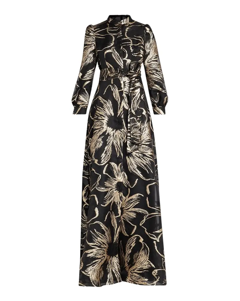 Floral Metallic Jacquard Organza Shirtwaist Gown Floral Metallic Jacquard Organza Shirtwaist Gown
