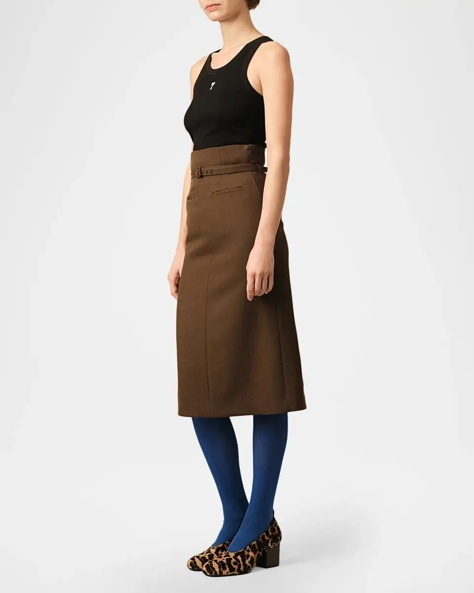 AMI PARIS High-Waist Belted Wool Gabardine Midi Pencil Skirt | Thumbnail 6 AMI PARIS High-Waist Belted Wool Gabardine Midi Pencil Skirt | Thumbnail 6