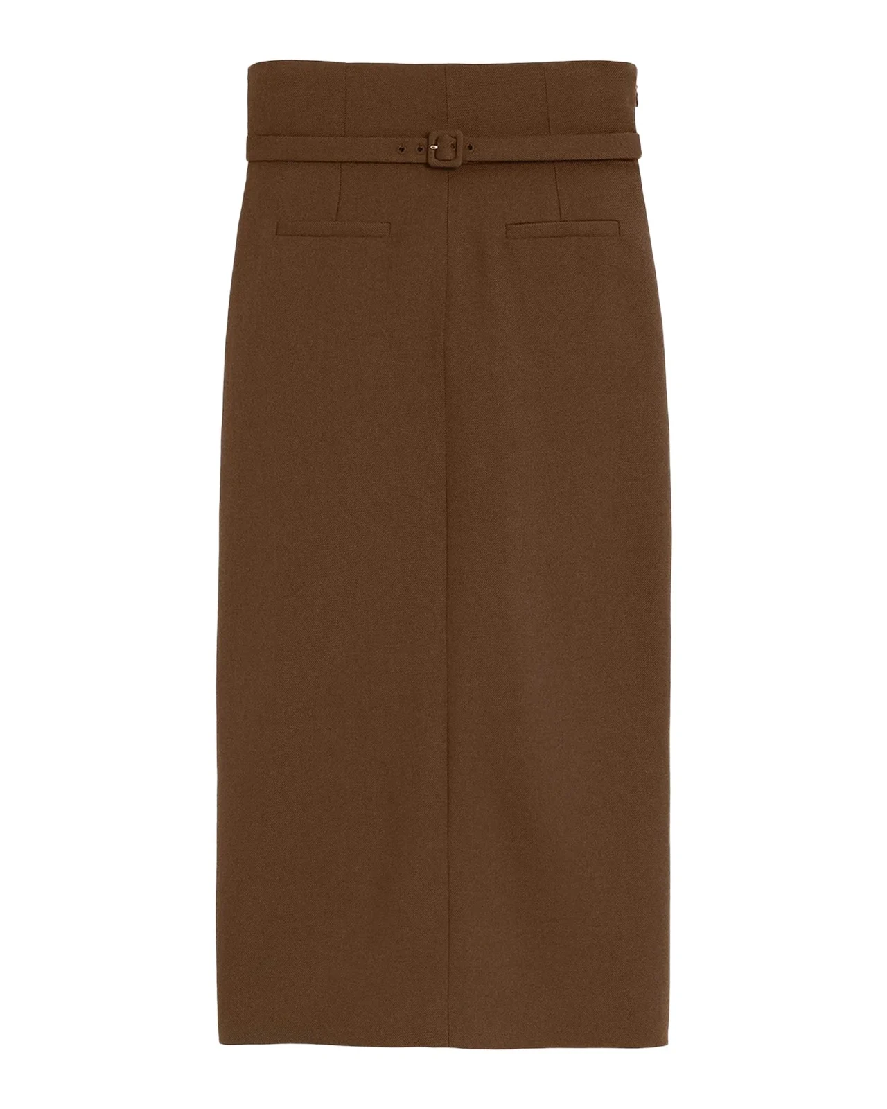 AMI PARIS High-Waist Belted Wool Gabardine Midi Pencil Skirt