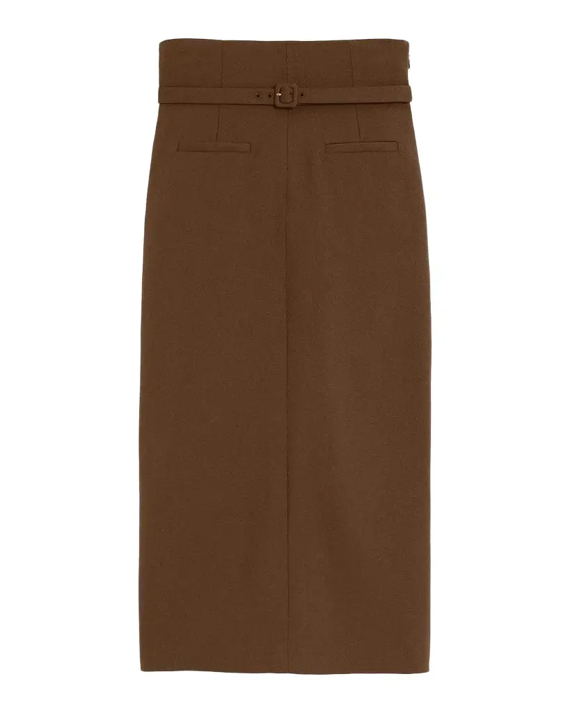 AMI PARIS High-Waist Belted Wool Gabardine Midi Pencil Skirt